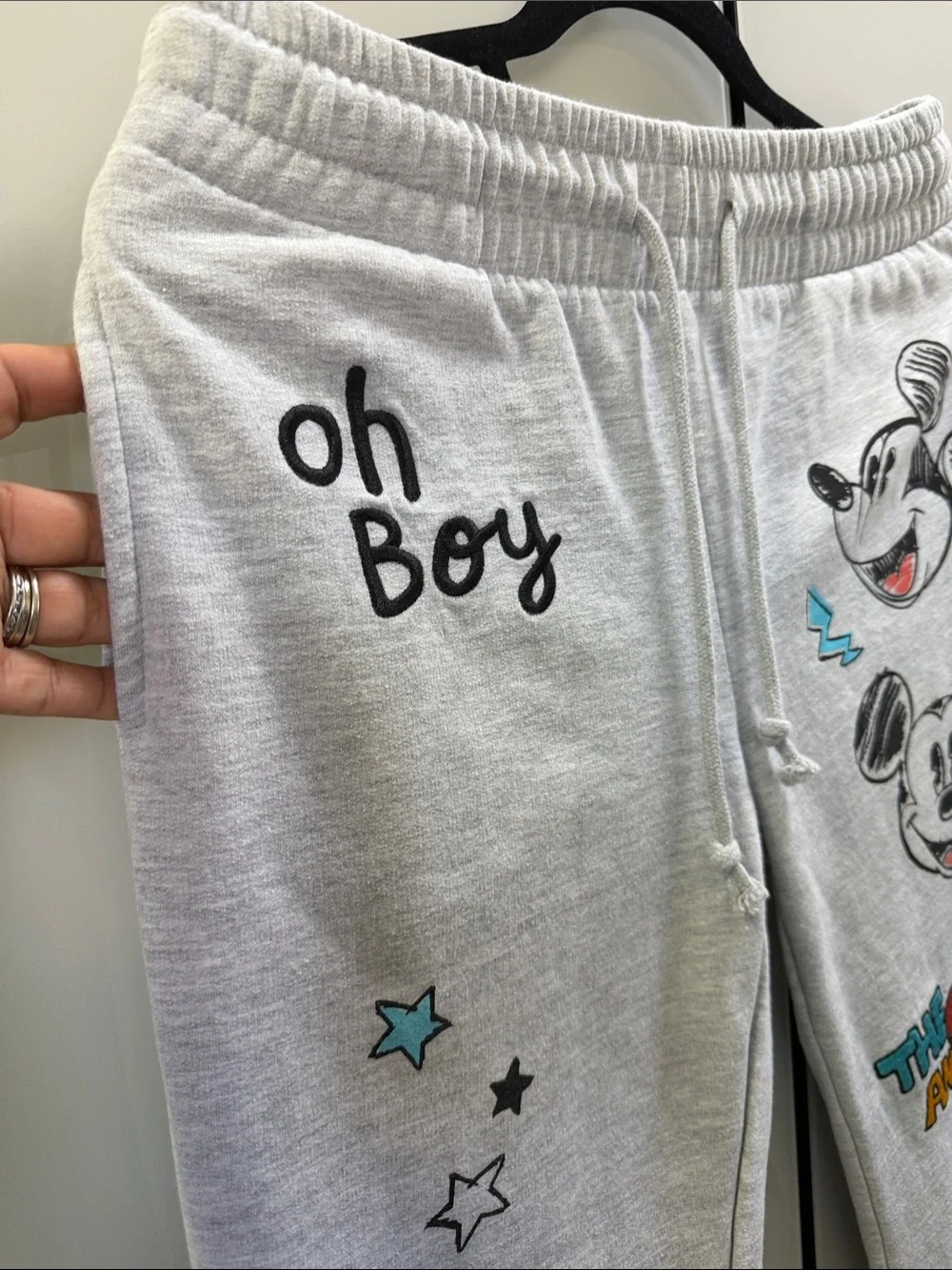 Disney Grey Sweat Joggers with Colorful embroidered Mickey Graphics